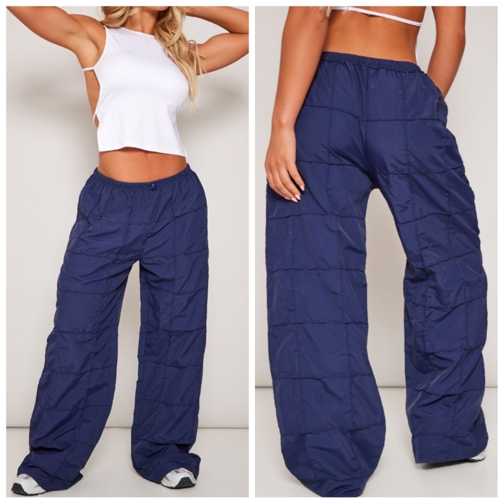 PrettyLittleThing Navy Seam Detail Toggle Waist Track Pants | US 8 | NWT